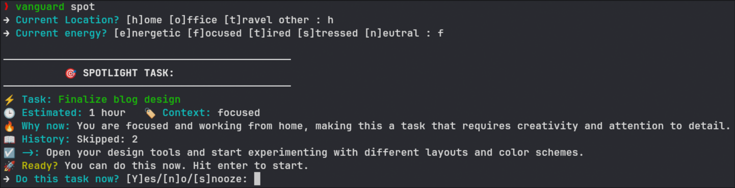 TaskVanguard spot command screenshot